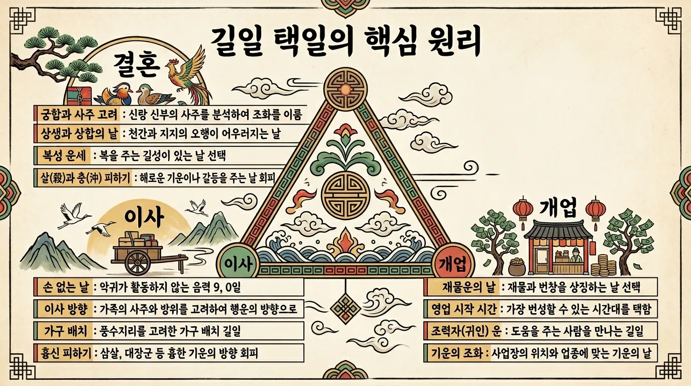 택일 정리 — 결혼·이사·개업 각 상황별 핵심 기준