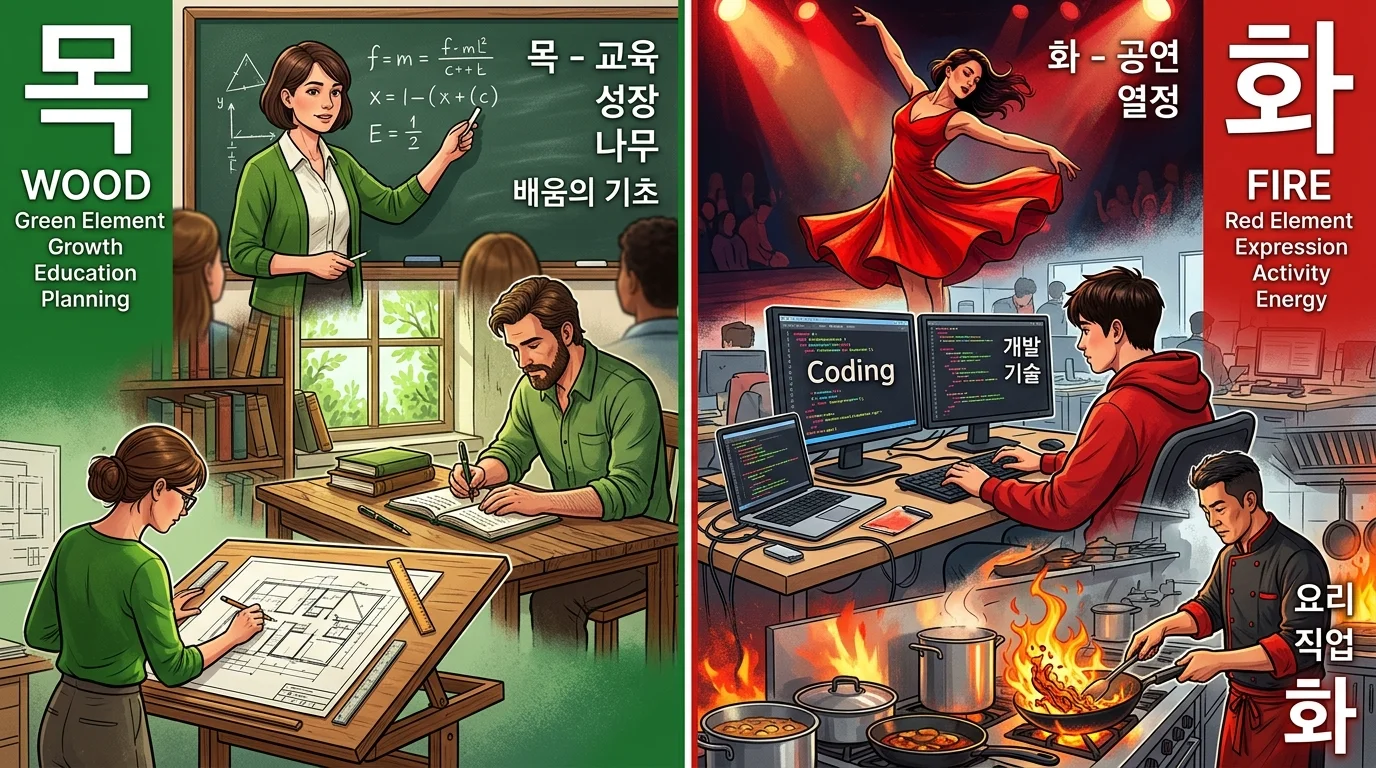 목(木)·화(火) 오행 직업 — 교육·성장·표현·기술 분야 적합 직업군