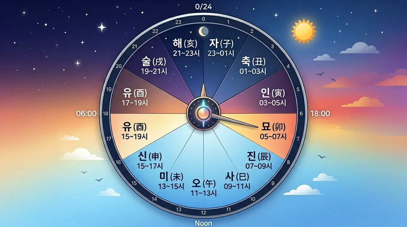 지지와 하루의 시각 배정 — 2시간 단위로 나뉘는 12지지