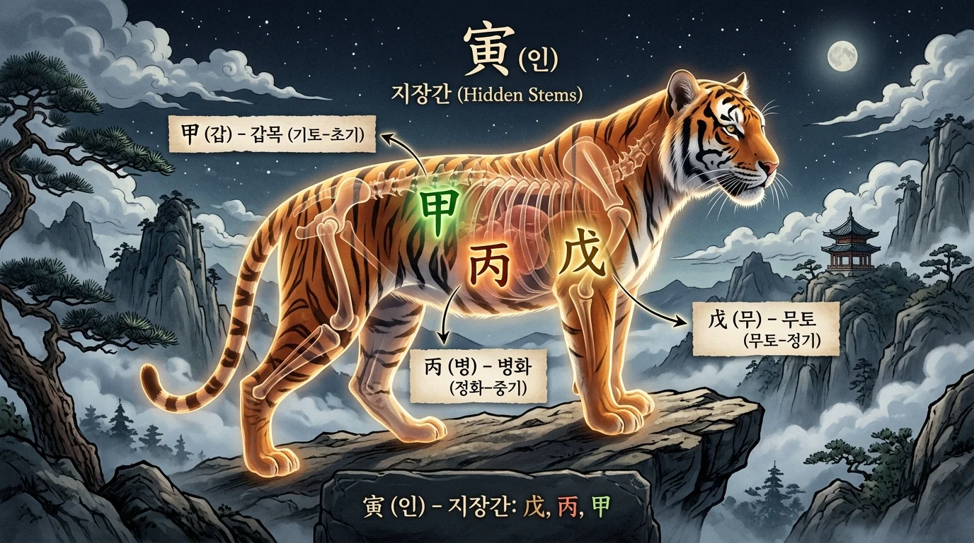 지장간의 비밀 — 지지 내부에 숨어있는 천간들, 인(寅) 예시