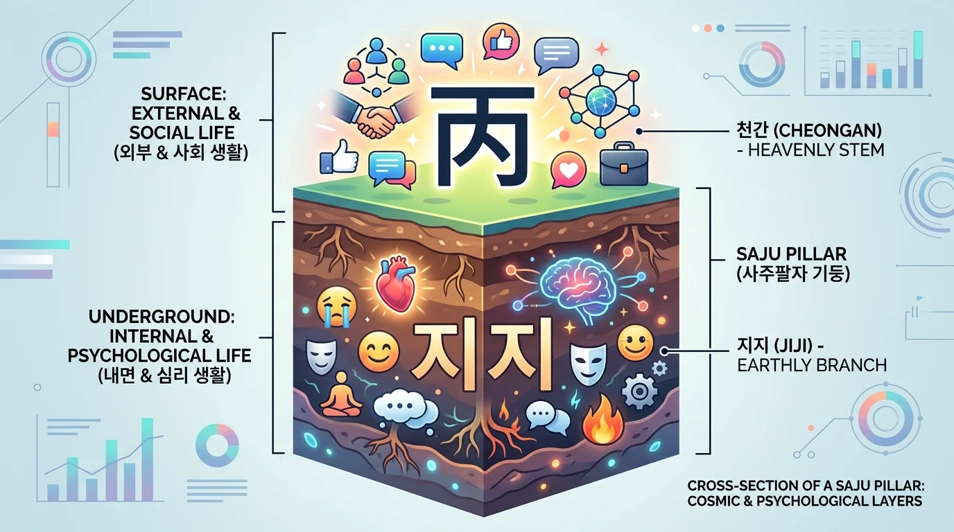 천간은 외면, 지지는 내면 — 사주 해석의 이중 레이어 원리