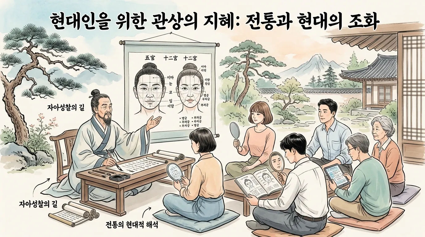 전통 관상의 지혜가 현대인의 자기 이해에 활용되는 장면