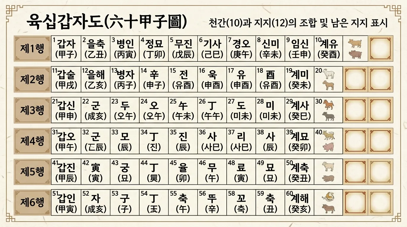 60갑자에서 빠지는 2개 지지 — 공망의 원리