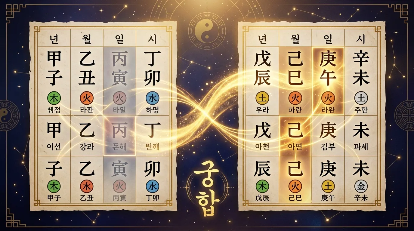 좋은 궁합의 조건 — 용신 보완과 일지 합·충이 만드는 관계 에너지