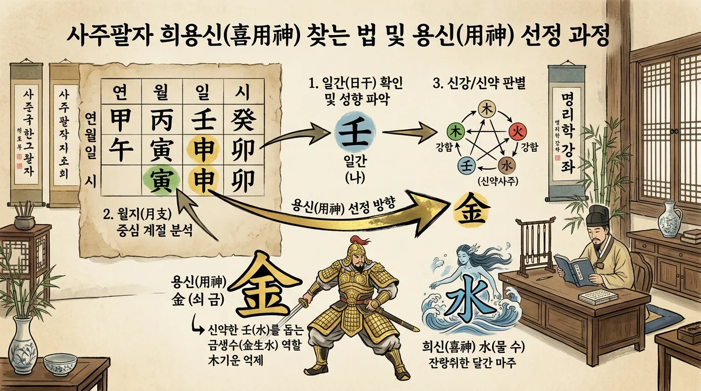 용신을 찾고 그에 맞는 글자를 선택하는 과정