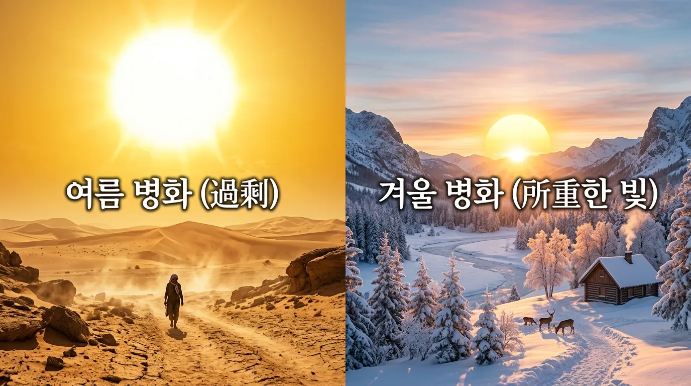 丙火 일간의 여름과 겨울 — 태양이 여름에 타고 겨울에 빛나는 차이