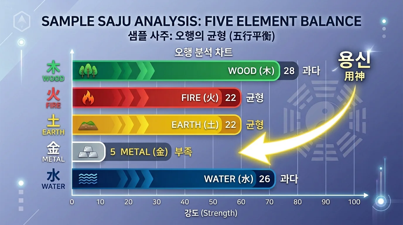 사주에서 오행의 역할 — 여덟 글자의 오행 분포와 용신