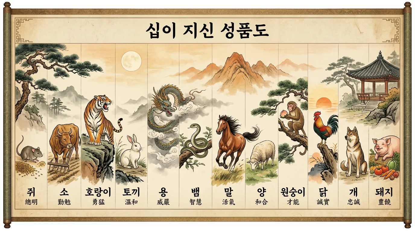 12띠 동물들이 각자의 성격을 표현하는 동양화