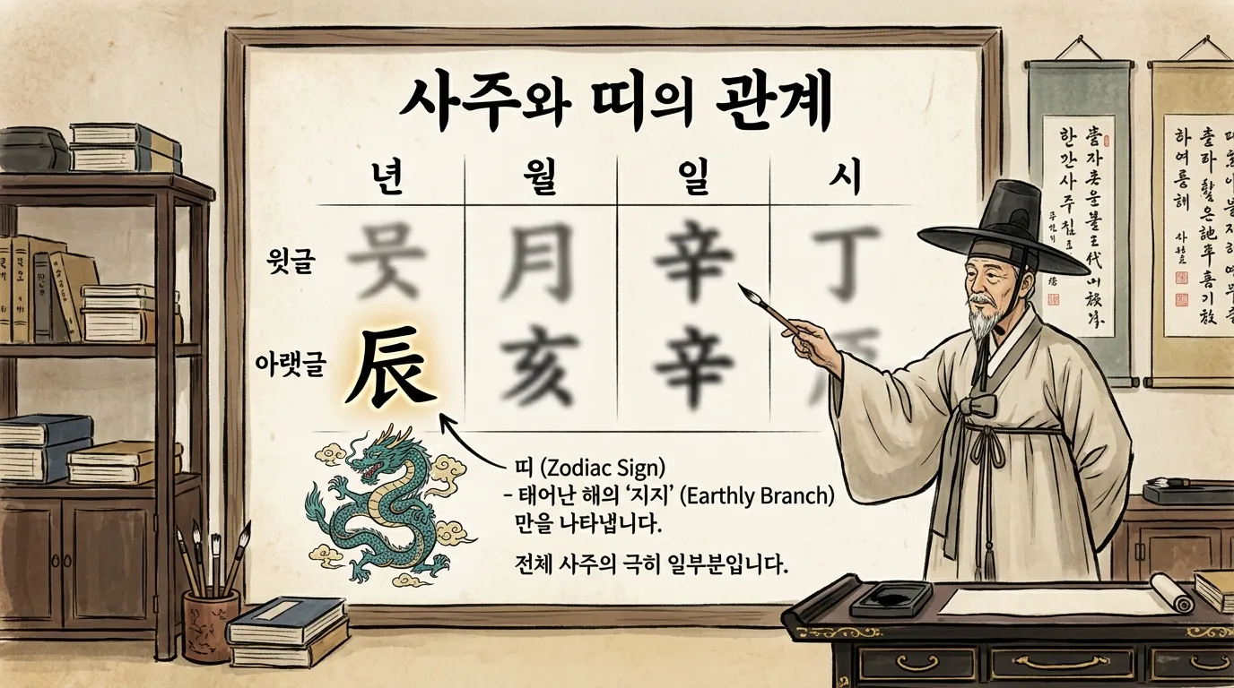 사주 네 기둥 중 연지 하나만 강조된 교육적 구성