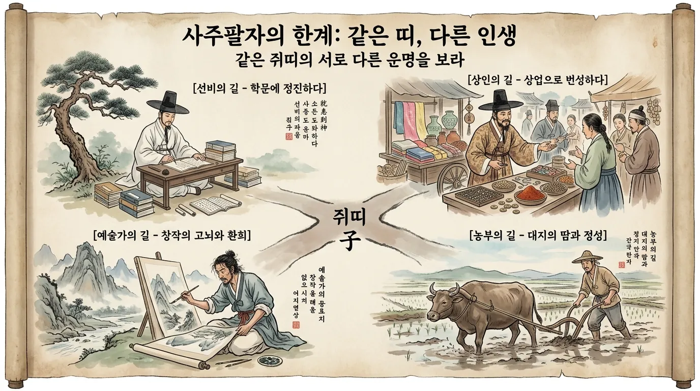 같은 띠의 사람들이 각기 다른 삶을 살아가는 장면